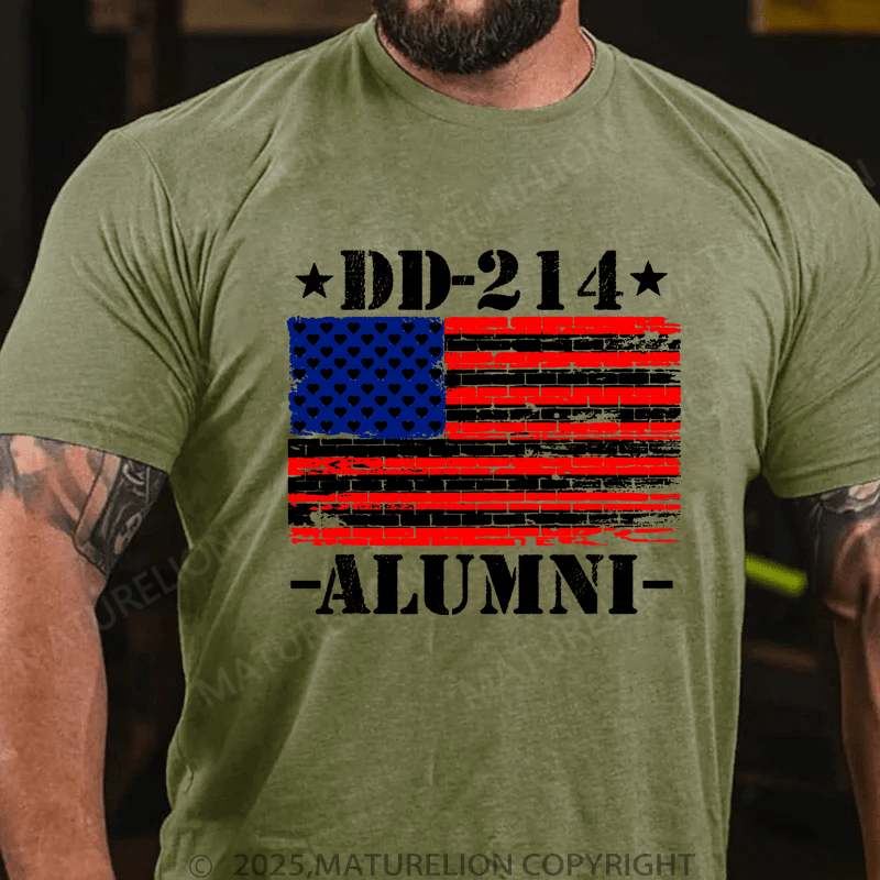 Maturelion Men's T-Shirt DD-214 Alumni Military Veteran American Flag Patriotic T-Shirt