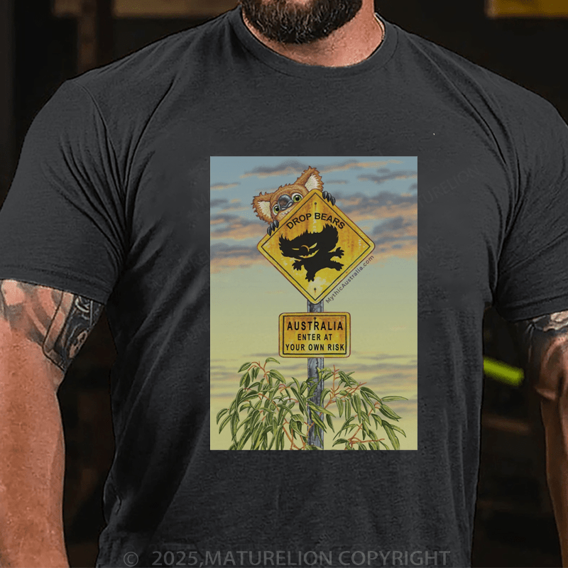 Maturelion Men's T-Shirt Drop Bear Australia Sign Premium T-Shirt (Free Customization)