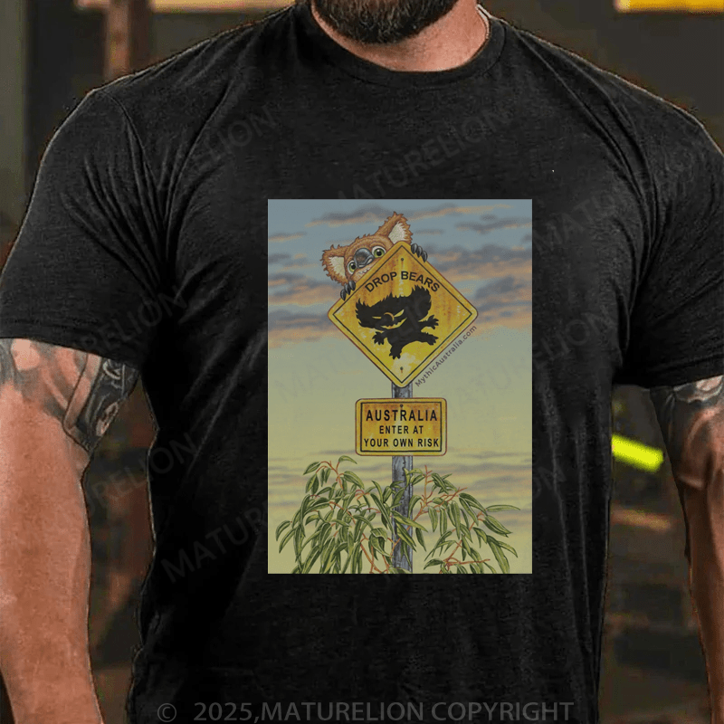 Maturelion Men's T-Shirt Drop Bear Australia Sign Premium T-Shirt (Free Customization)