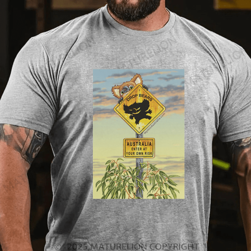 Maturelion Men's T-Shirt Drop Bear Australia Sign Premium T-Shirt (Free Customization)