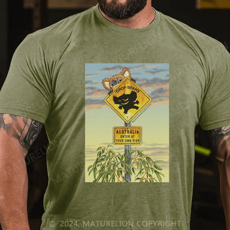 Maturelion Men's T-Shirt Drop Bear Australia Sign Premium T-Shirt (Free Customization)