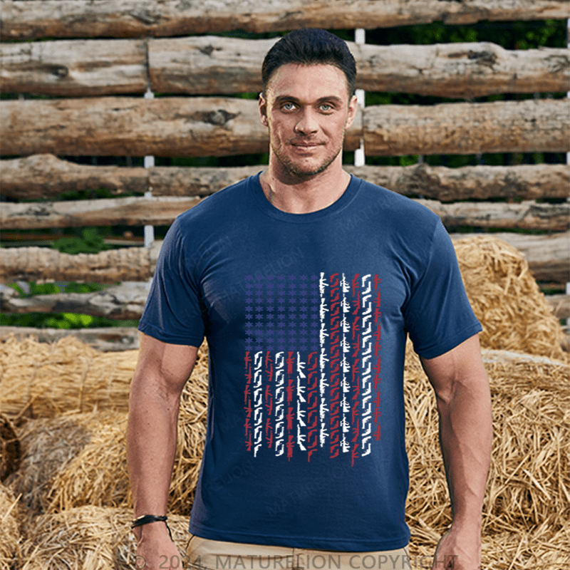 Maturelion Men's T-Shirt Us Flag Printed T-Shirt