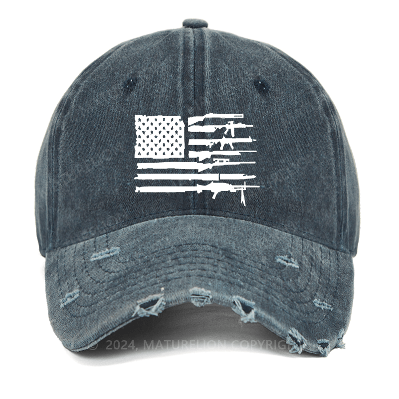 Maturelion Men's Washed Cap American Gun Flag Washed Cap