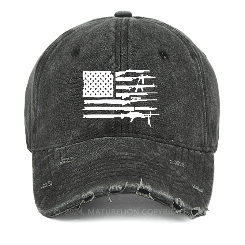 Maturelion Men's Washed Cap American Gun Flag Washed Cap