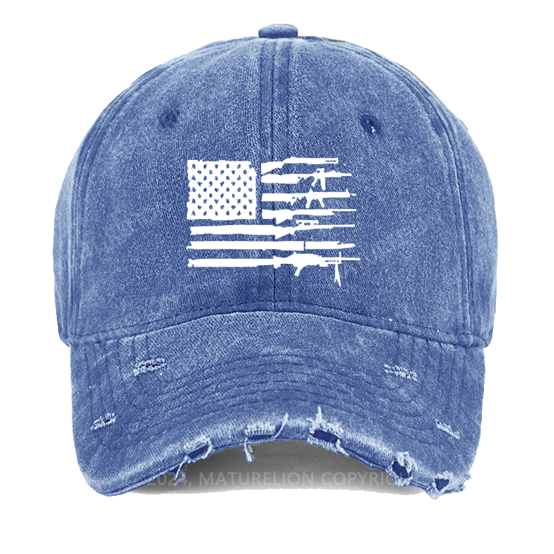 Maturelion Men's Washed Cap American Gun Flag Washed Cap