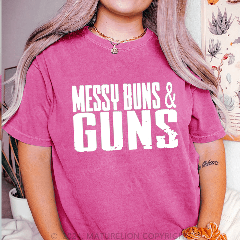 Maturelion Messy Buns&Guns DTG Printing Washed Cotton T-Shirt