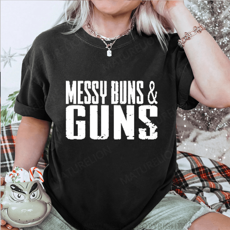 Maturelion Messy Buns&Guns DTG Printing Washed Cotton T-Shirt
