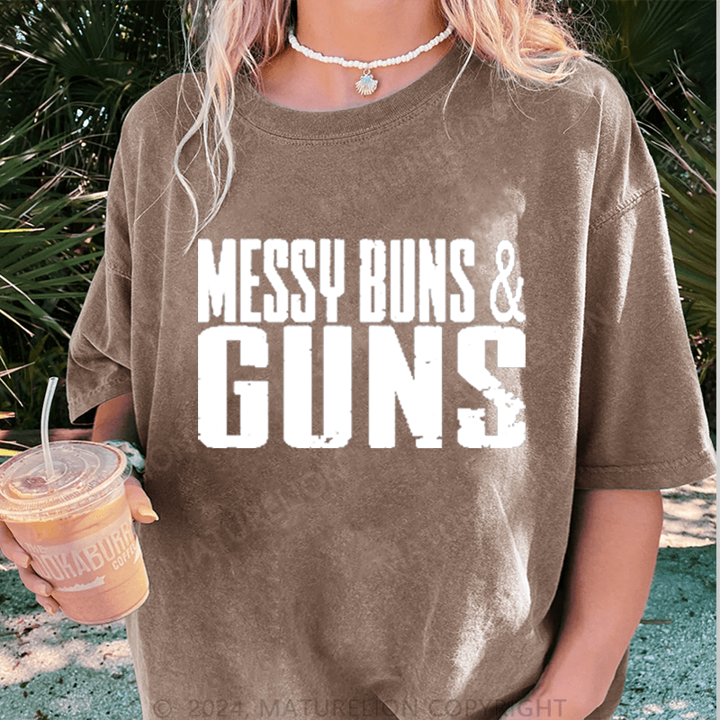Maturelion Messy Buns&Guns DTG Printing Washed Cotton T-Shirt