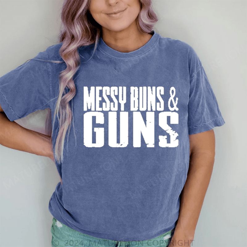 Maturelion Messy Buns&Guns DTG Printing Washed Cotton T-Shirt