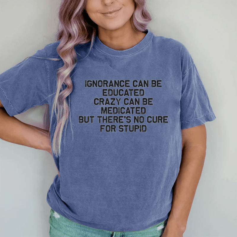 Maturelion No Cure For Stupid  DTG Printing Washed Cotton T-Shirt