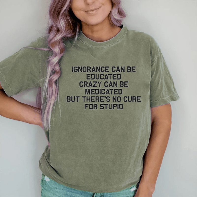 Maturelion No Cure For Stupid  DTG Printing Washed Cotton T-Shirt