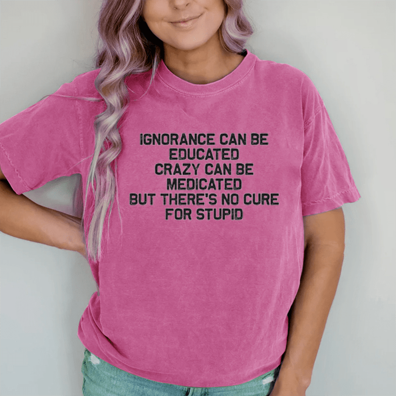 Maturelion No Cure For Stupid  DTG Printing Washed Cotton T-Shirt
