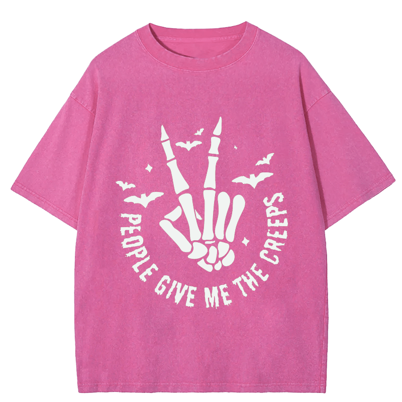 Maturelion Halloween Ready To Press People Give Me The Creeps DTG Printing Washed Cotton T-Shirt
