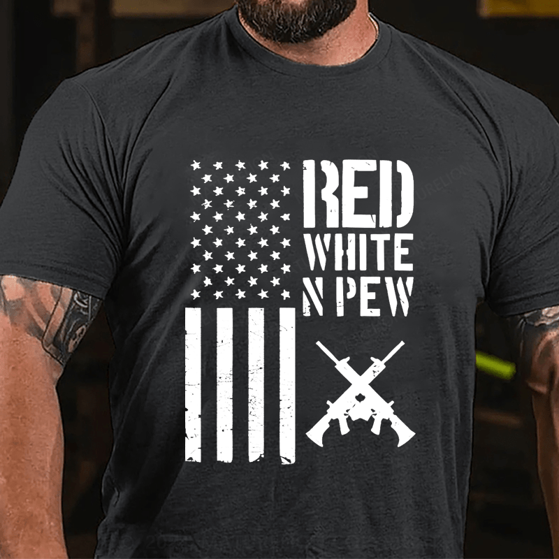 Maturelion Red White And Pew Gun Lover American Gun Rights Cotton T-shirt