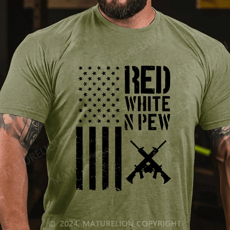 Maturelion Red White And Pew Gun Lover American Gun Rights Cotton T-shirt
