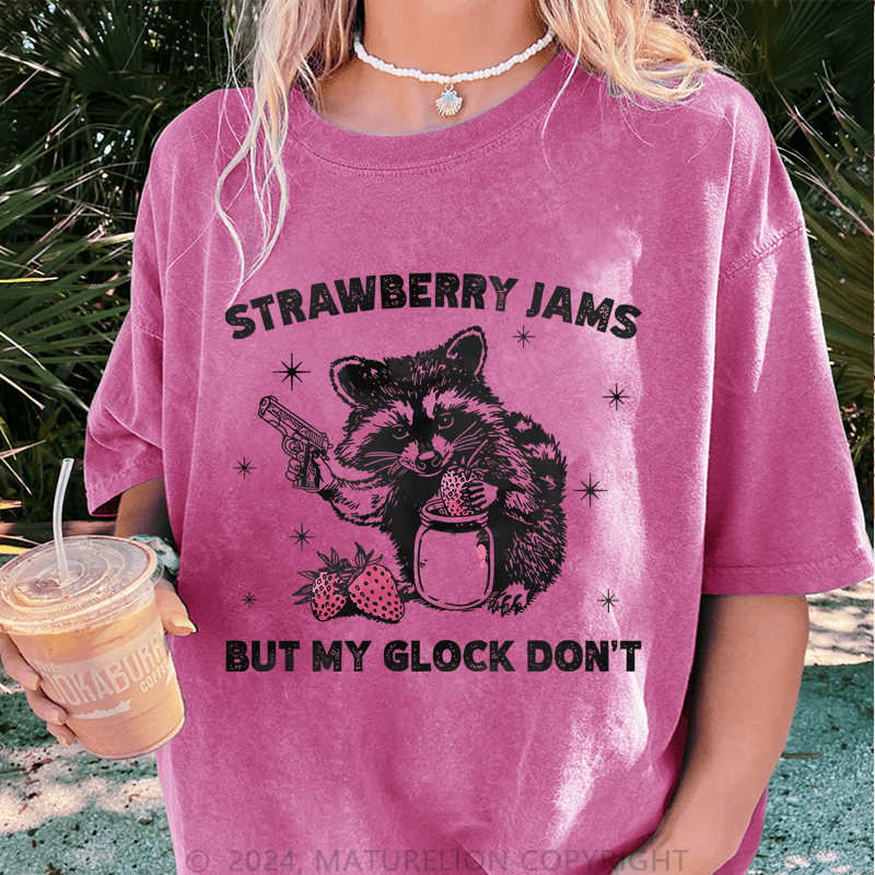 Maturelion Strawberry Jams But My Glock Don't DTG Printing Washed T-Shirt