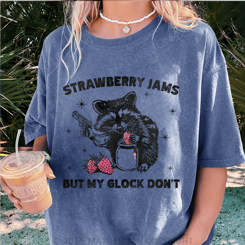 Maturelion Strawberry Jams But My Glock Don't DTG Printing Washed T-Shirt