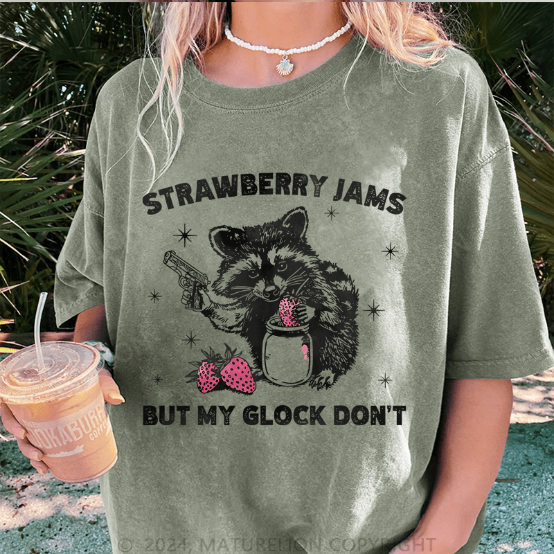 Maturelion Strawberry Jams But My Glock Don't DTG Printing Washed T-Shirt