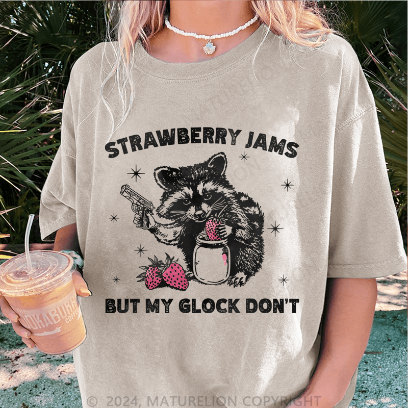 Maturelion Strawberry Jams But My Glock Don't DTG Printing Washed T-Shirt