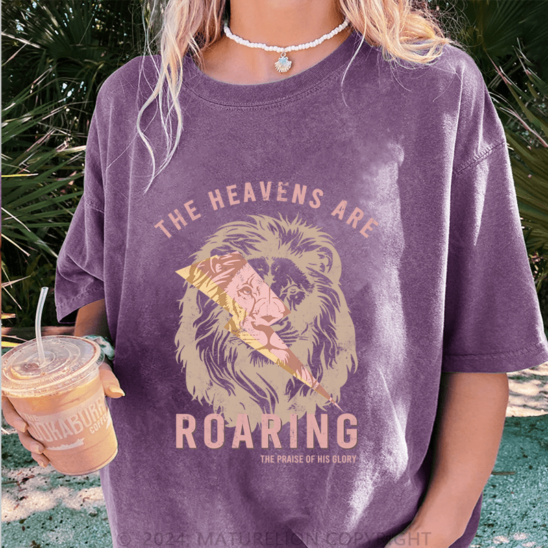 Maturelion The Heavensare Roaring DTG Printing Washed Cotton T-Shirt