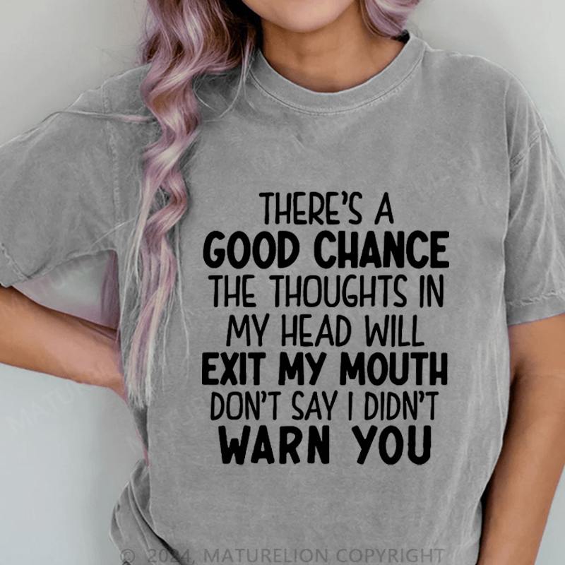 Maturelion There's A Good Chance The Thoughts In My Head Will Exit My Mouth Don't Say I Didn't Warn You DTG Printing Washed Cotton T-Shirt
