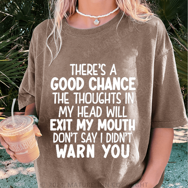 Maturelion There's A Good Chance The Thoughts In My Head Will Exit My Mouth Don't Say I Didn't Warn You DTG Printing Washed Cotton T-Shirt