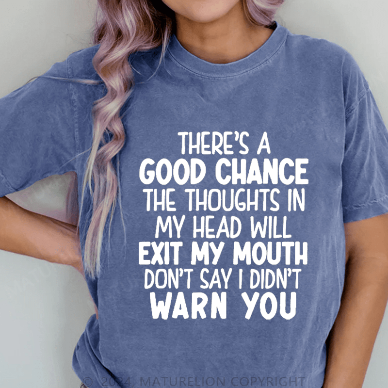 Maturelion There's A Good Chance The Thoughts In My Head Will Exit My Mouth Don't Say I Didn't Warn You DTG Printing Washed Cotton T-Shirt