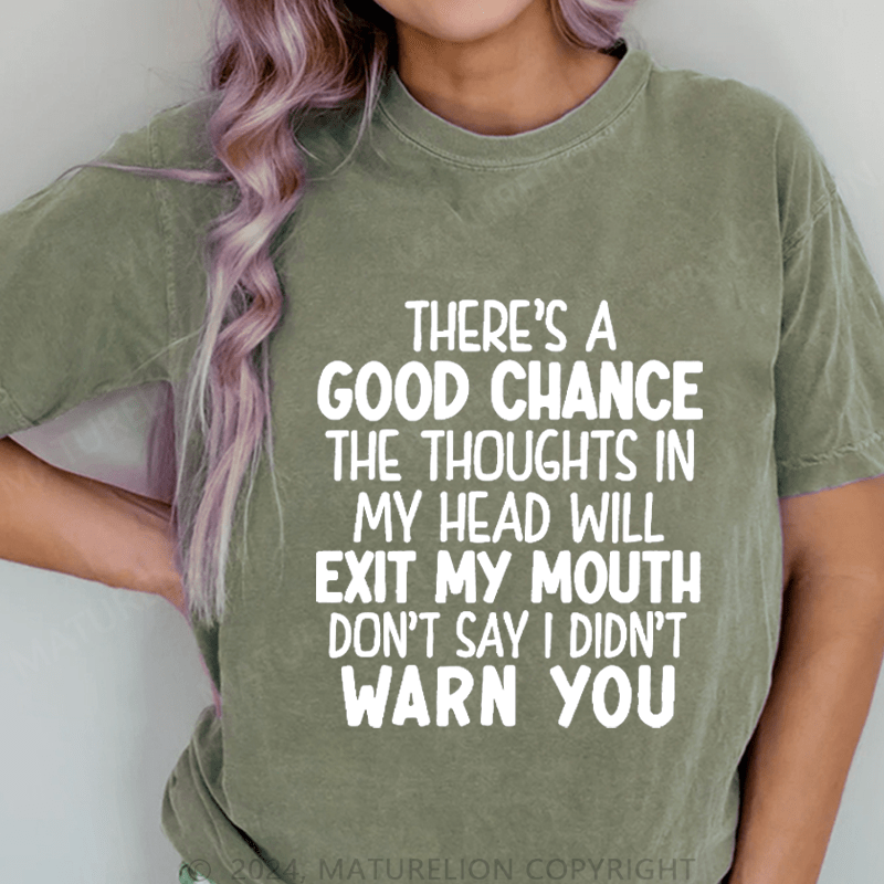 Maturelion There's A Good Chance The Thoughts In My Head Will Exit My Mouth Don't Say I Didn't Warn You DTG Printing Washed Cotton T-Shirt
