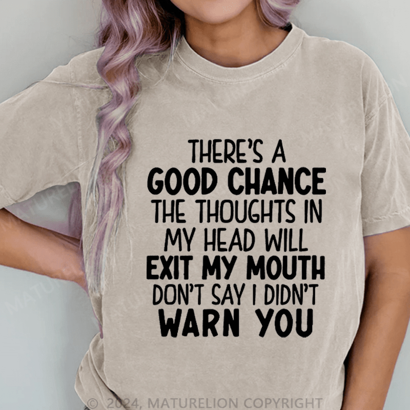 Maturelion There's A Good Chance The Thoughts In My Head Will Exit My Mouth Don't Say I Didn't Warn You DTG Printing Washed Cotton T-Shirt