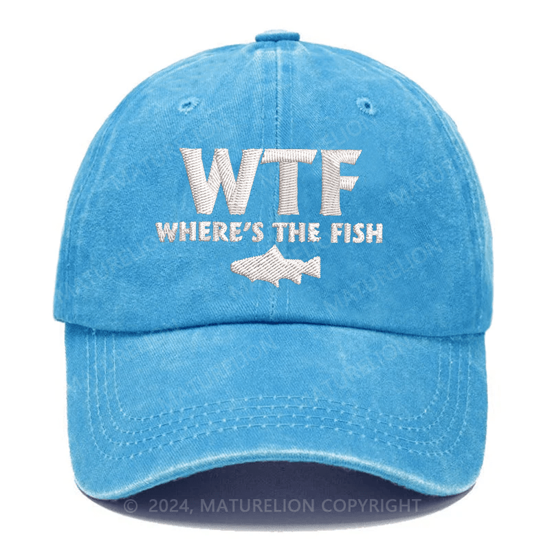 Maturelion WTF - Where's The Fish Funny Print Embroidered Cap
