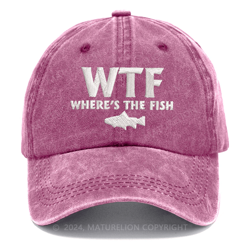 Maturelion WTF - Where's The Fish Funny Print Embroidered Cap