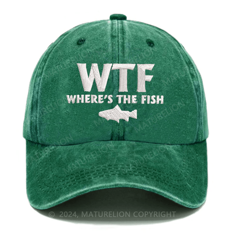 Maturelion WTF - Where's The Fish Funny Print Embroidered Cap