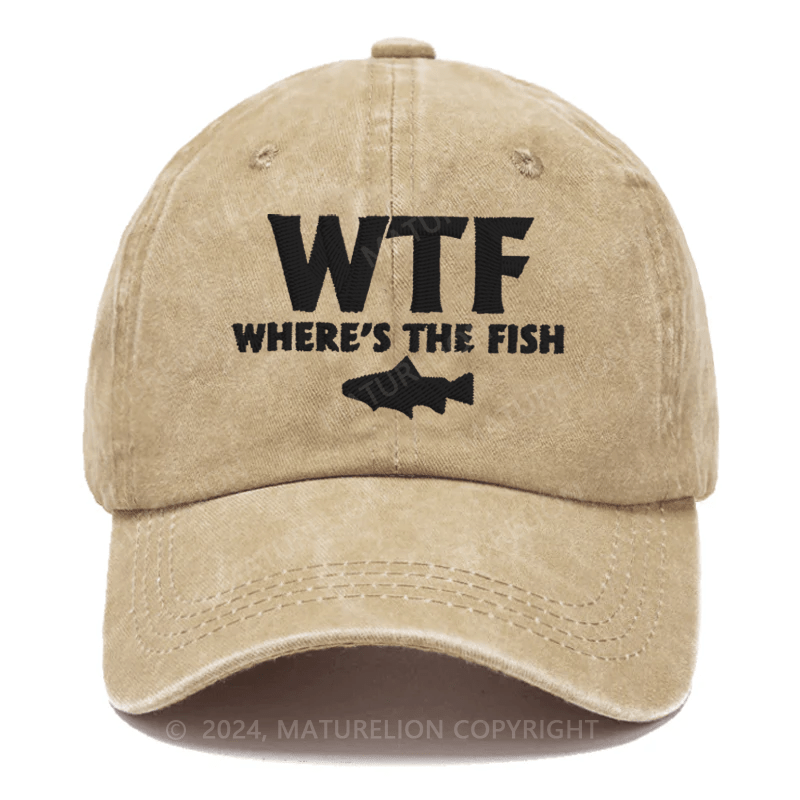 Maturelion WTF - Where's The Fish Funny Print Embroidered Cap