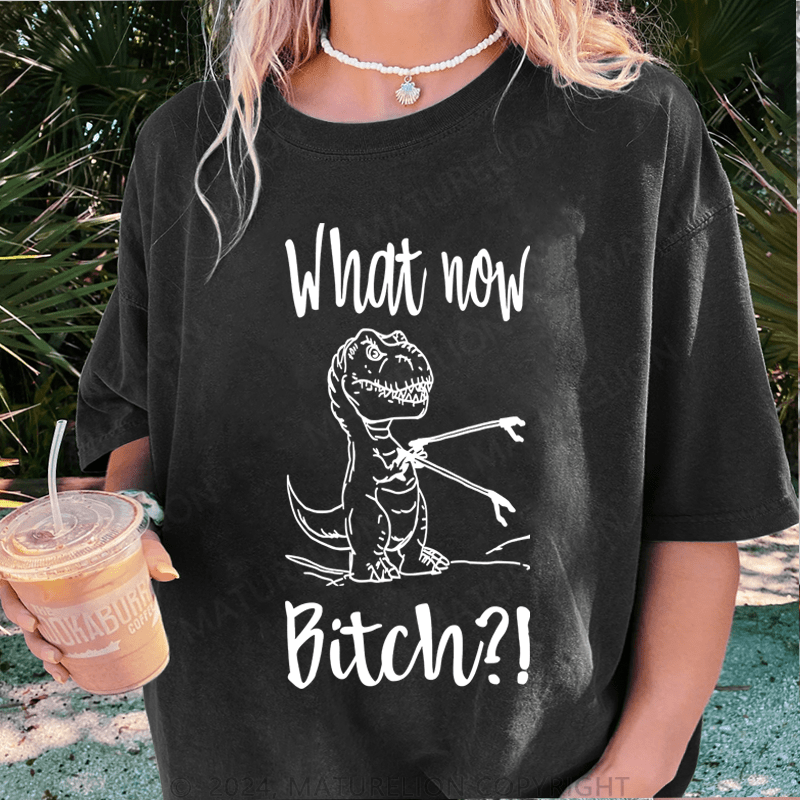 Maturelion What Now Bitch DTG Printing Washed T-Shirt