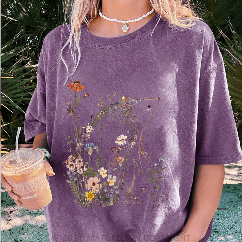 Maturelion Wildflowers DTG Printing Washed Cotton T-Shirt