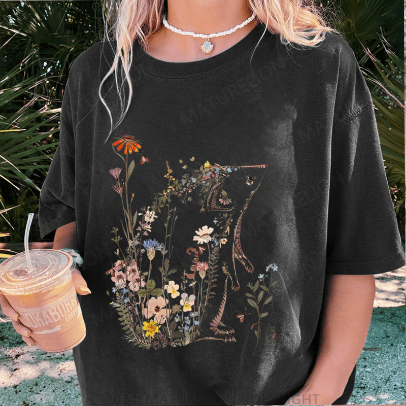 Maturelion Wildflowers DTG Printing Washed Cotton T-Shirt
