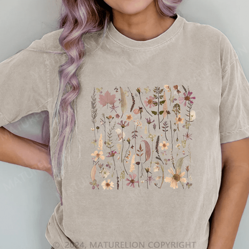 Maturelion Wildflowers DTG Printing Washed Cotton T-Shirt