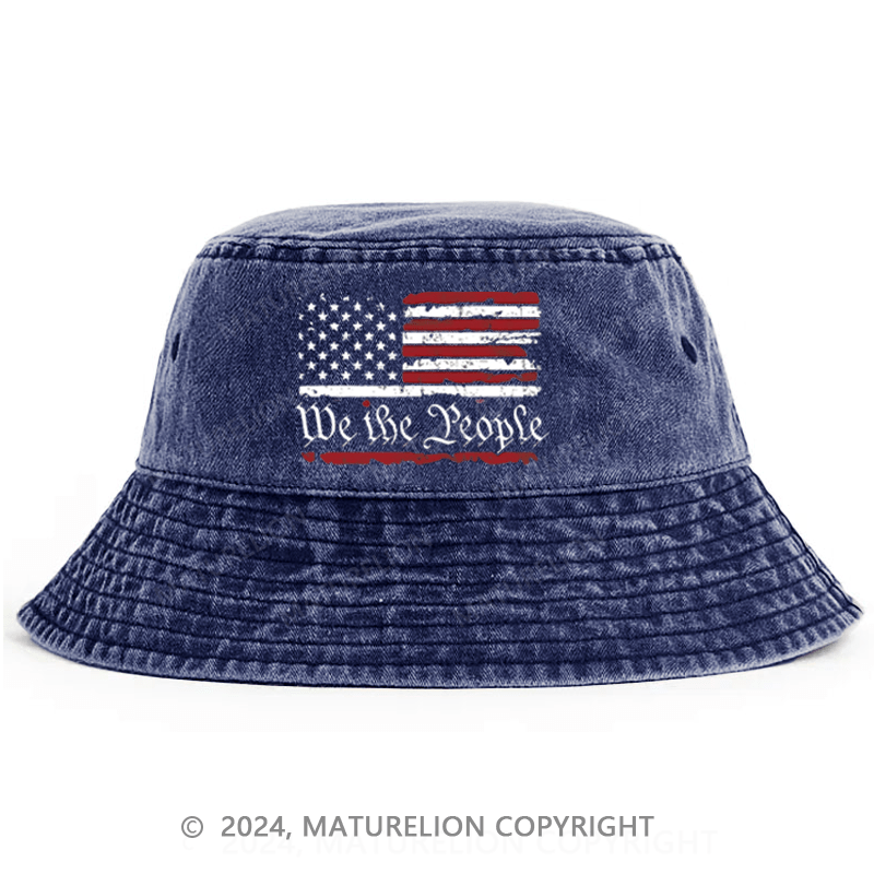 Matureolion We The People With USA Flag Print Bucket Hat