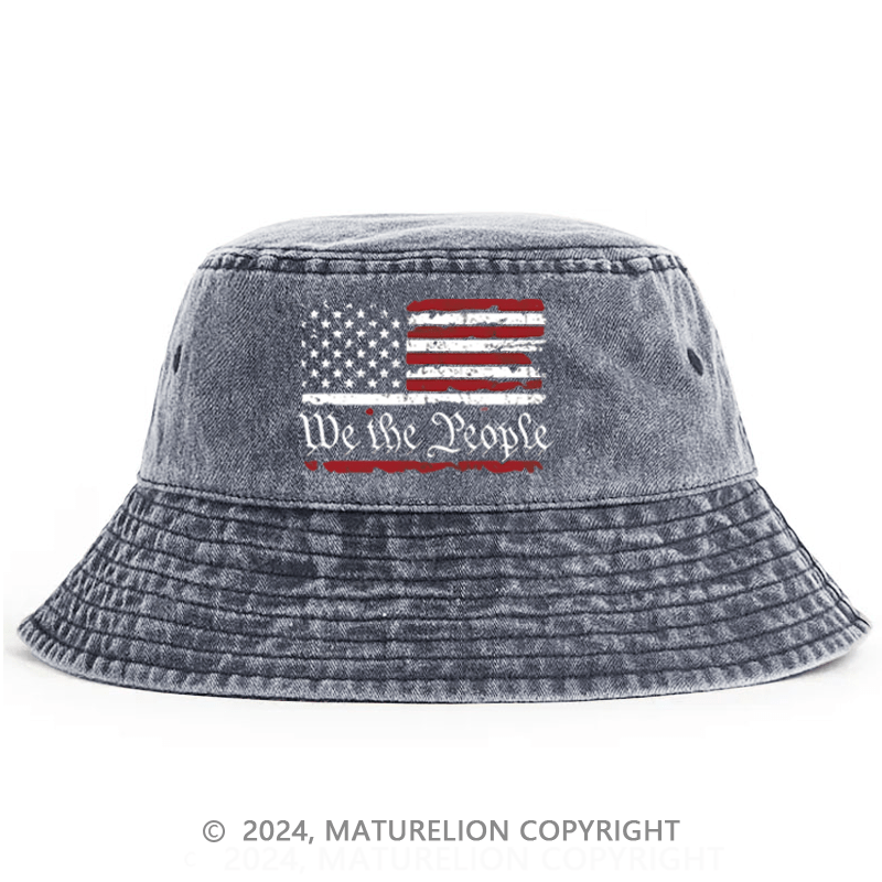 Matureolion We The People With USA Flag Print Bucket Hat