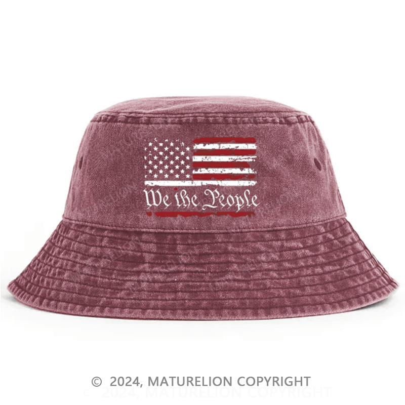 Matureolion We The People With USA Flag Print Bucket Hat
