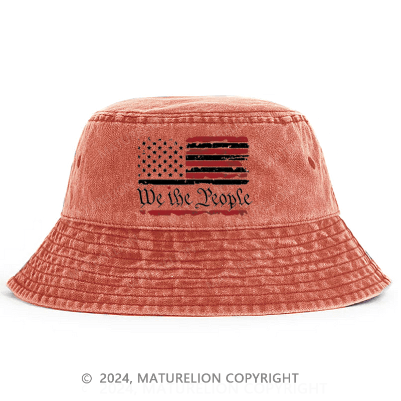 Matureolion We The People With USA Flag Print Bucket Hat