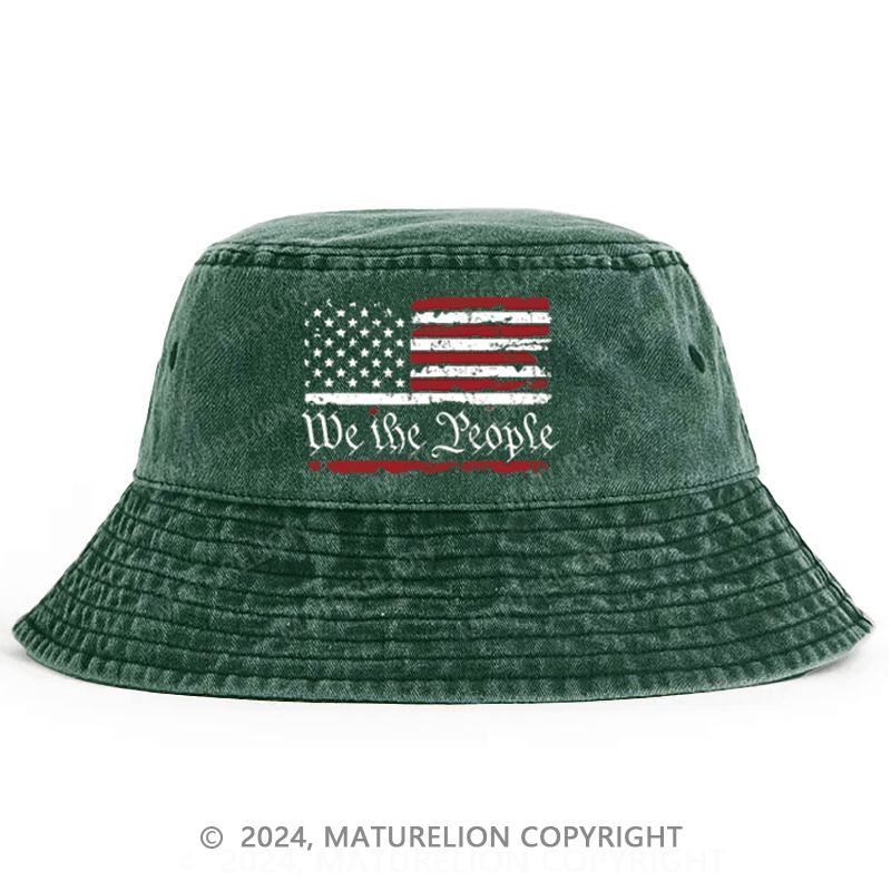 Matureolion We The People With USA Flag Print Bucket Hat