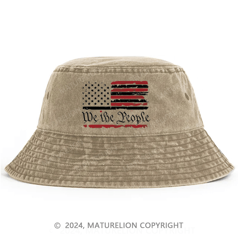 Matureolion We The People With USA Flag Print Bucket Hat