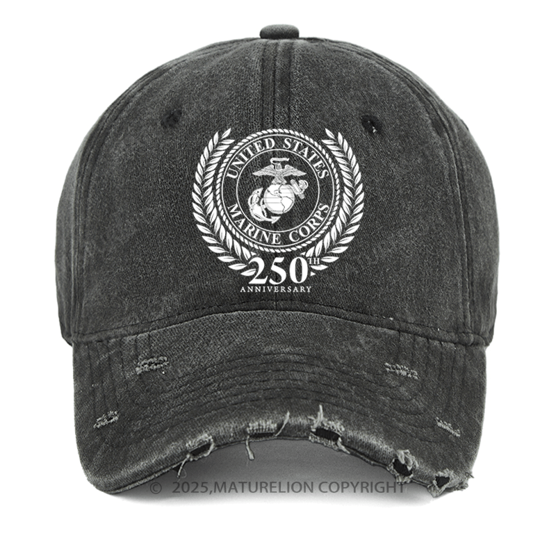 Maturelion Men's Washed Vintage Cap USMC 250th Anniversary Grayscale Cap