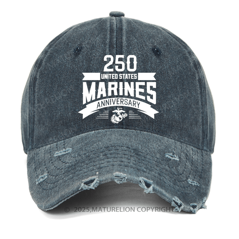 Maturelion Men's Washed Vintage Cap USMC 250th Anniversary Ribbon Cap