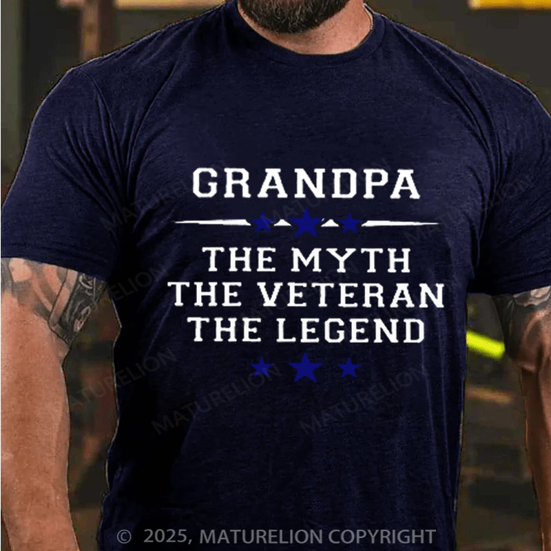 Maturelion Men's T-shirt Grandpa the Myth the Veteran the Legend Cotton T-shirt