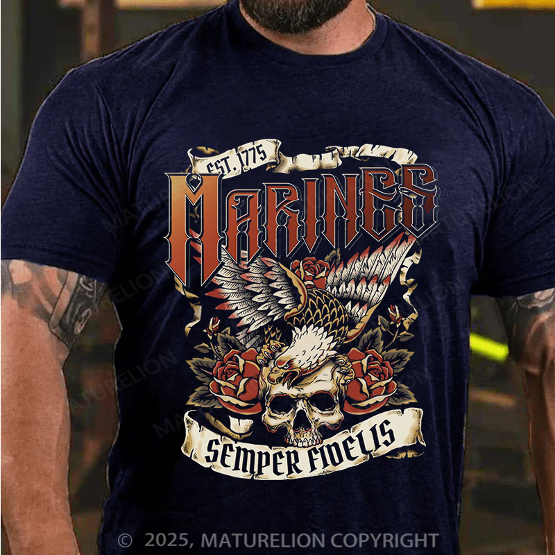 Maturelion Men's T-shirt Marines Tattoo Artwork Cotton T-shirt