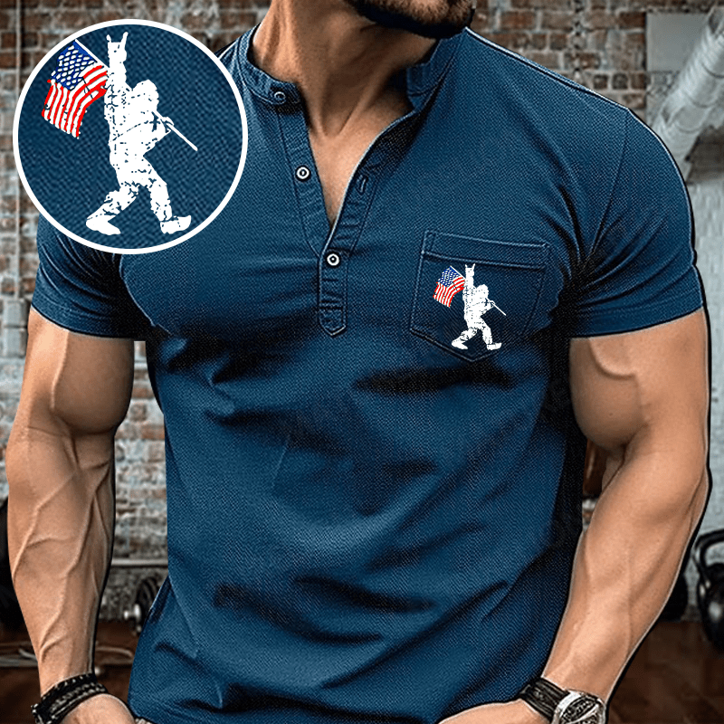 Maturelion Men's Henley Shirt Bigfoot Graphic Henley Shirt