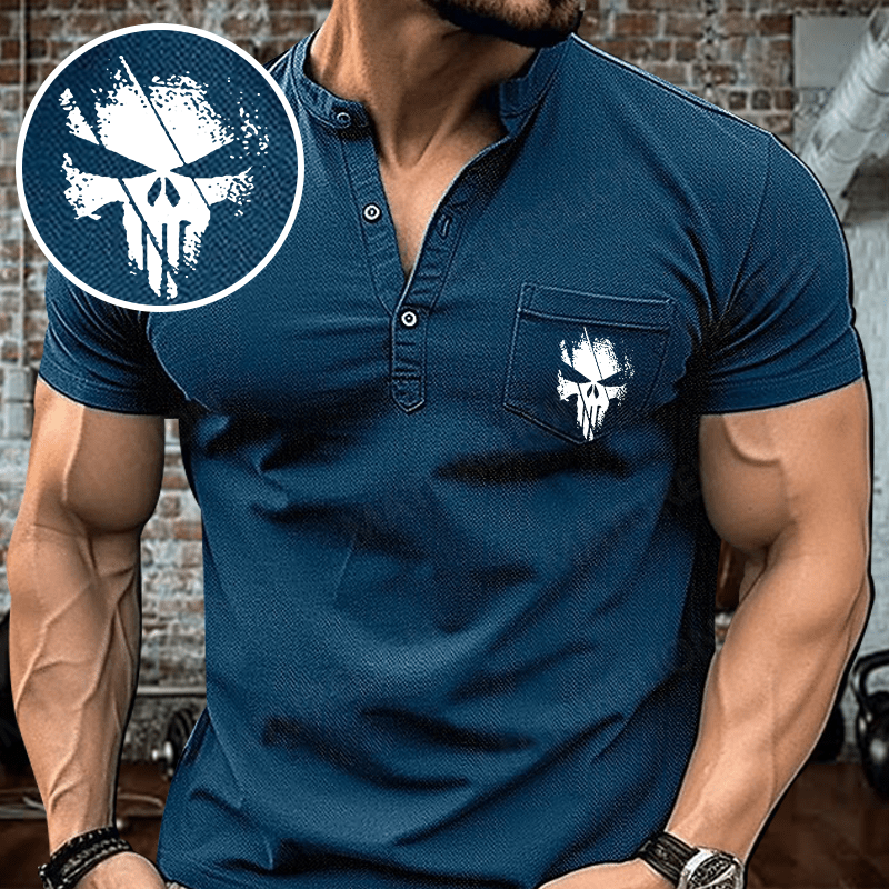 Maturelion Men's Henley Shirt Skull Print Henley Shirt