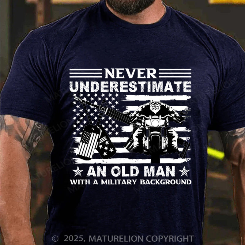 Maturelion Men's T-shirt Never Underestimate an Old Man with a Military Cotton T-shirt
